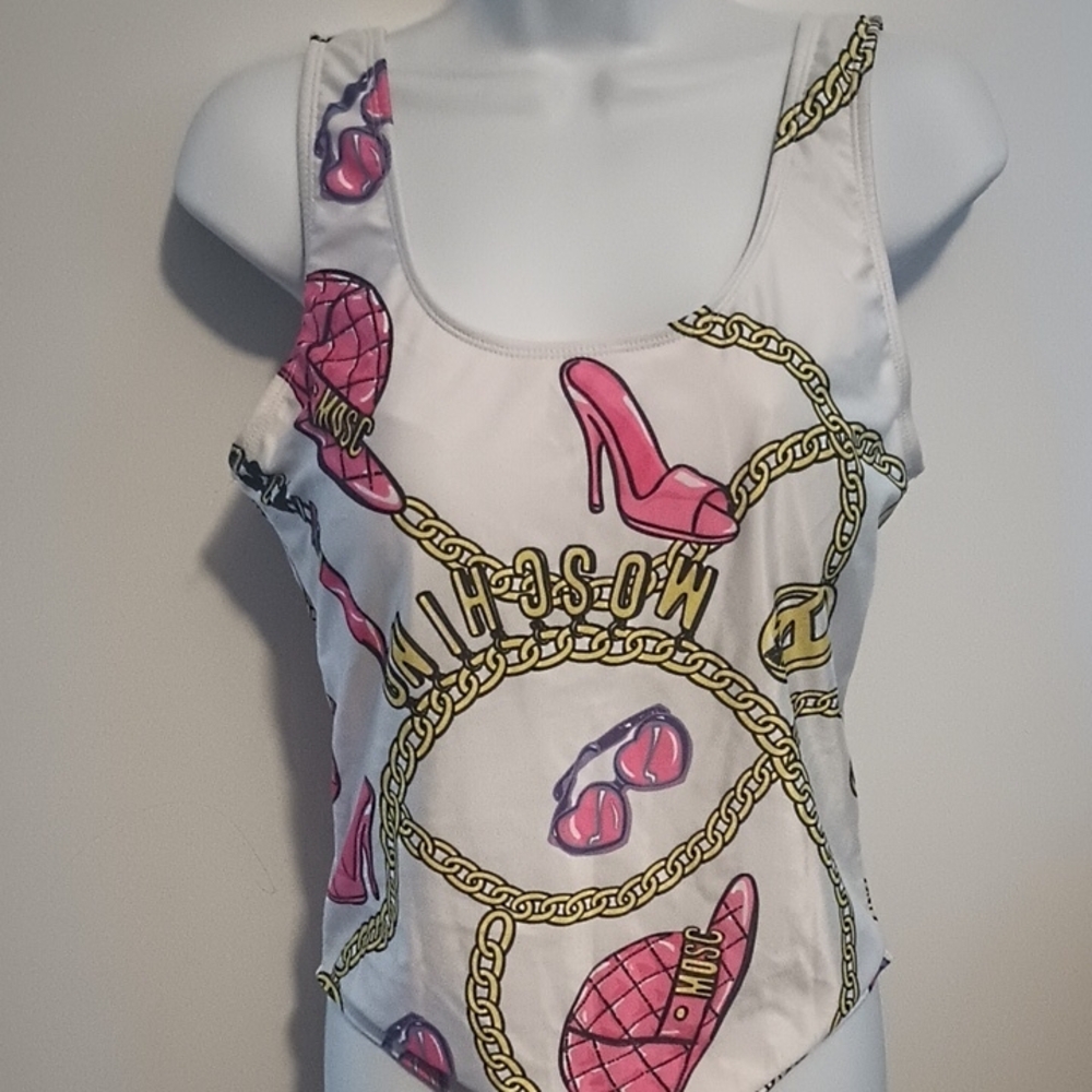 Women's White and Pink Graphic Swimsuit